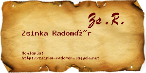 Zsinka Radomér névjegykártya